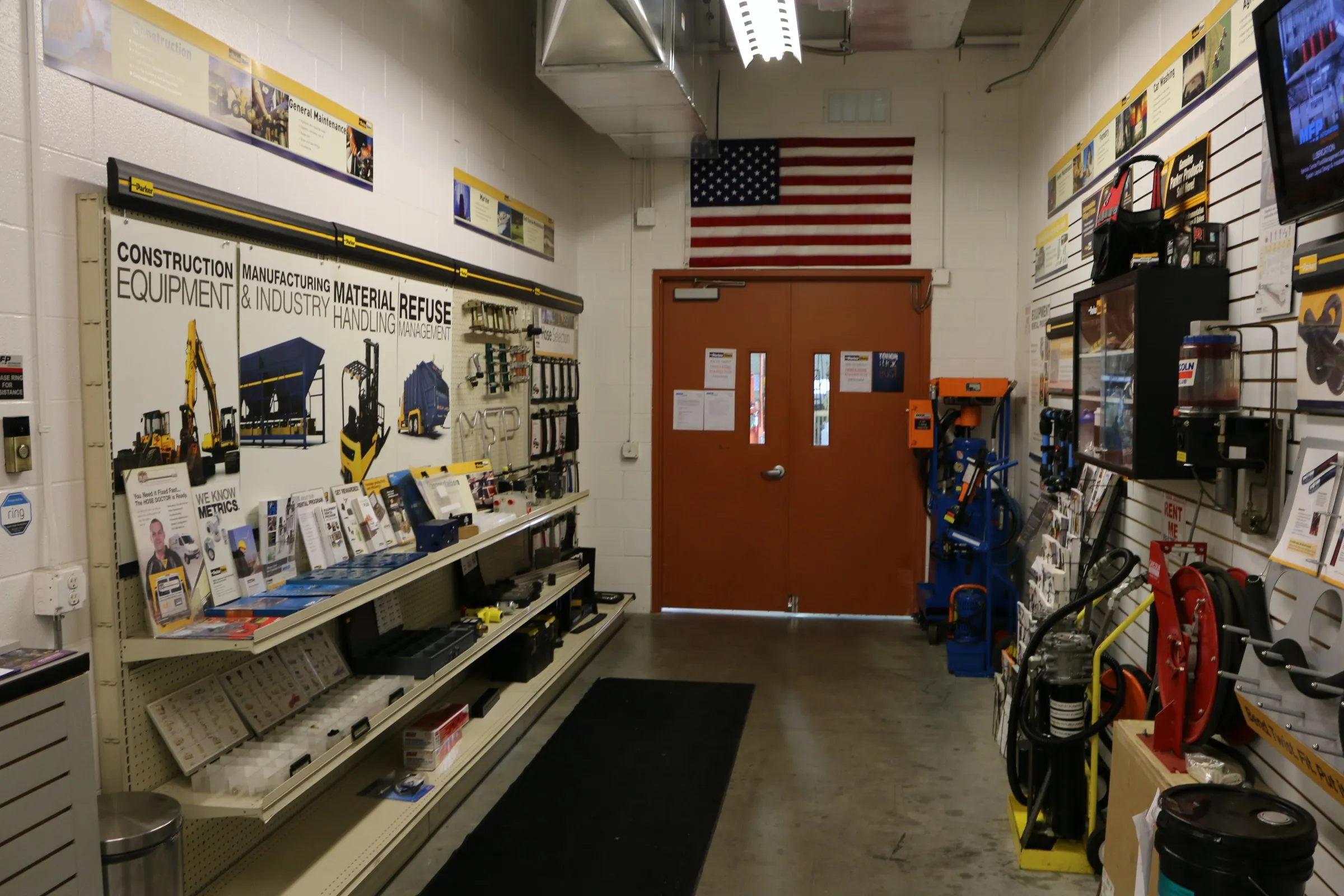 ParkerStore interior in Hudsonville, MI, with Parker product displays along the walls